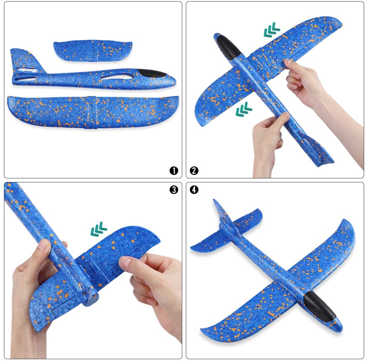 WenToyce 2 Pack Throwing Foam Airplanes, 13.7 Inches 2 Flight Mode Glider Inertia Planes Model, Manual Launch Epp Flying Aircraft Planes for Kids Outdoor Sport