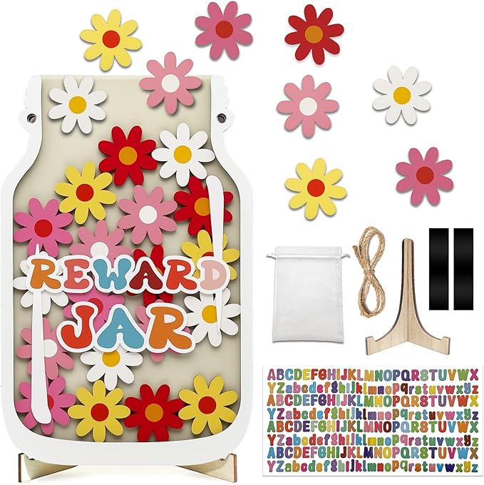 Magnetic Reward Jar for Kids – Flower Jar with Colorful Letter Stickers Behavior, Classroom Incentive Suitable for Teachers Parents Kids Motivational Tool