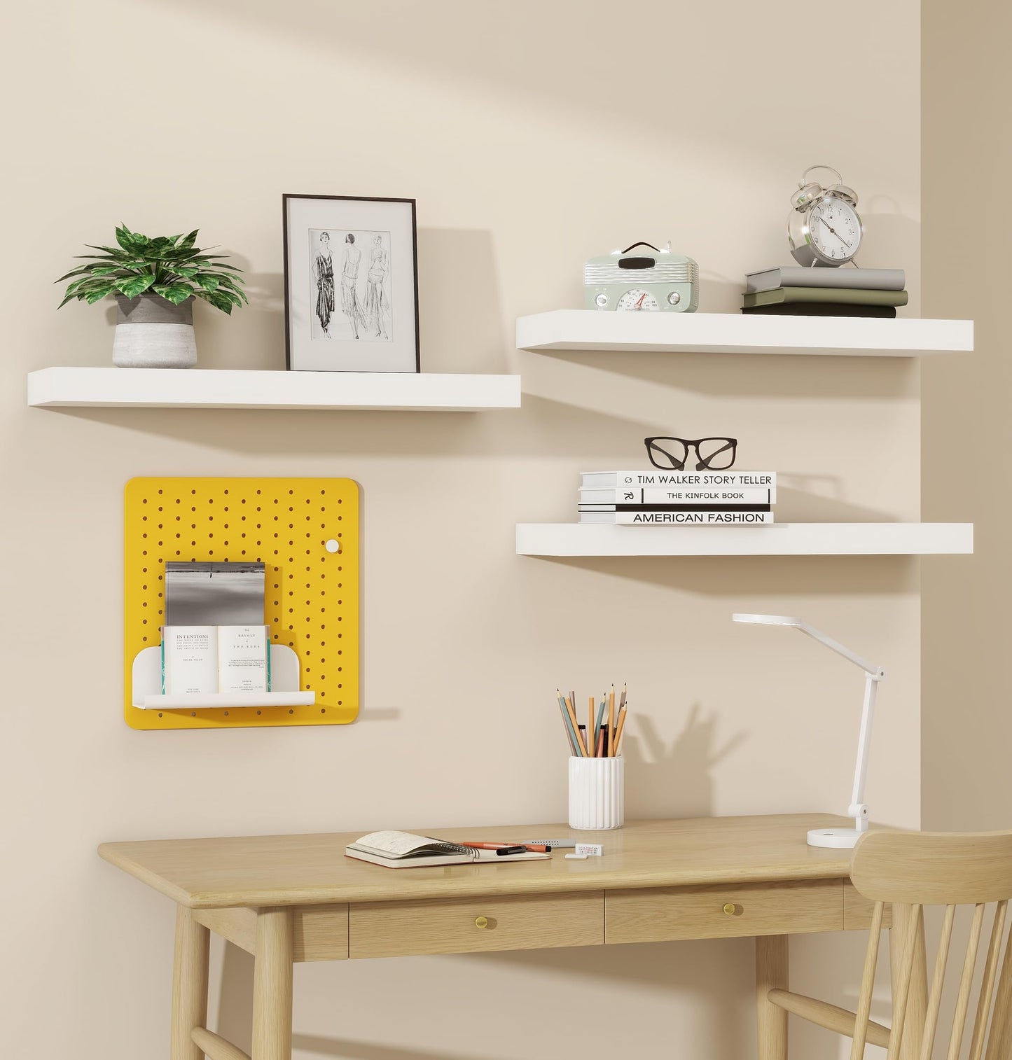Vervida® White Floating Shelves for Wall, 24" Rustic Wood Deep Wall Mounted Shelves with Invisible Brackets for Decor & Storage, Floating Shelf for Living Room, Bathroom (Set of 3)
