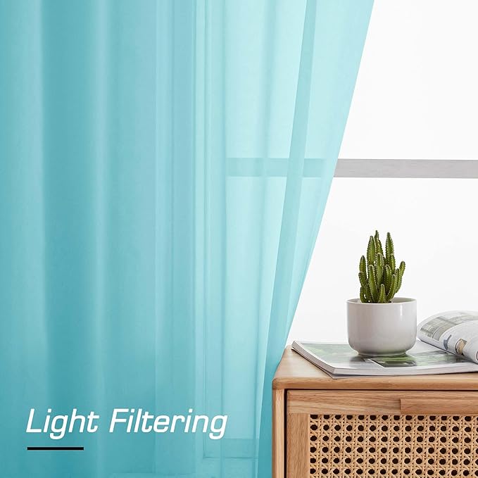 Simplebrand Aqua Sheer Curtains 84 Inches Long, Light Filtering Rod Pocket Solid Color Window Sheer Curtain Panels, Elegant Curtains & Drapes for Living Room, Bedroom 2 Panels (Aqua, 42" W x 84" L)
