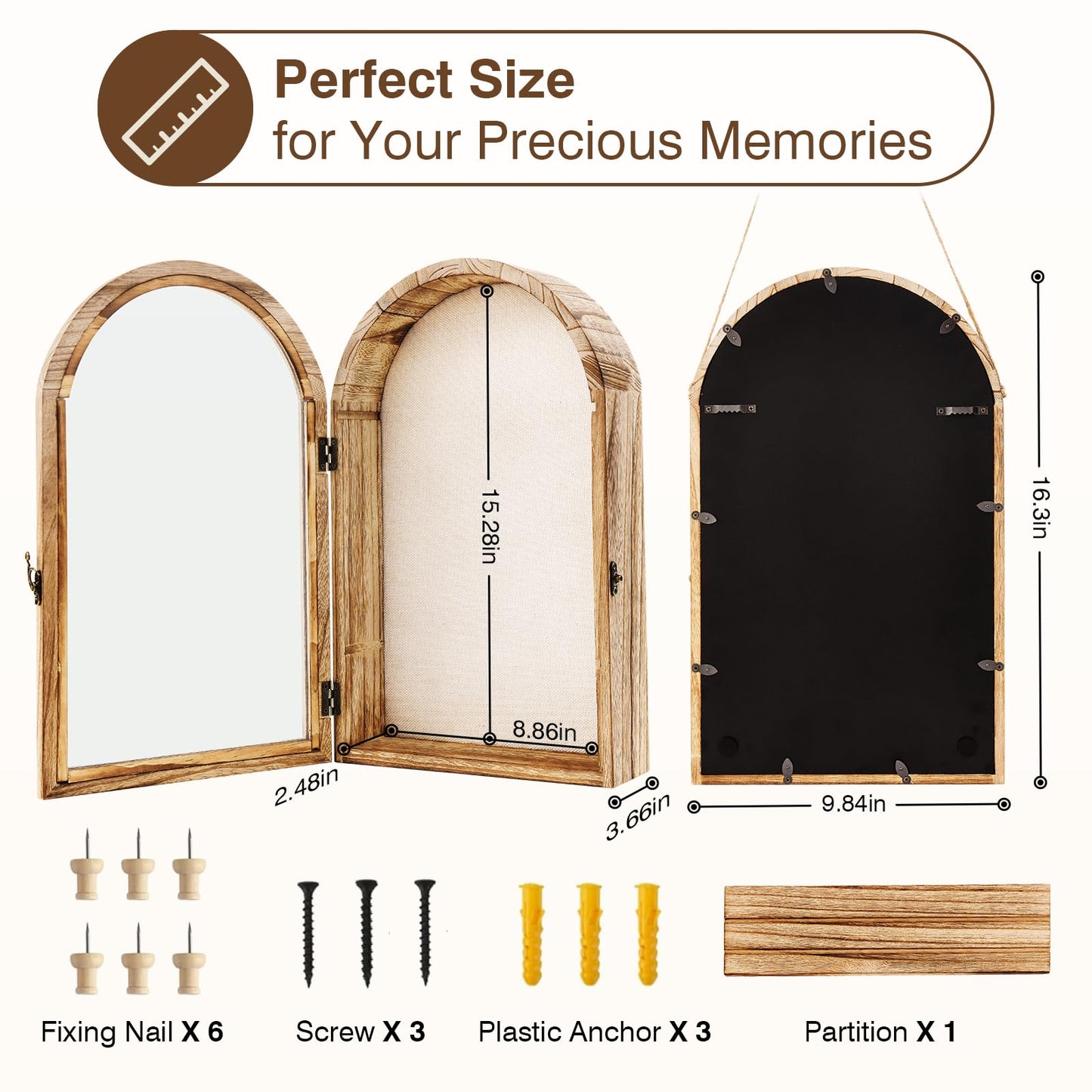 DGWJSU Shadow Box Frame 10x16 Large Shadow Boxes Display Cases with Linen Back and Removable Shelves, Picture Frame Wedding Bouquet Memorabilia Medals Photos Memory Box for Keepsakes, Carbonized Brown