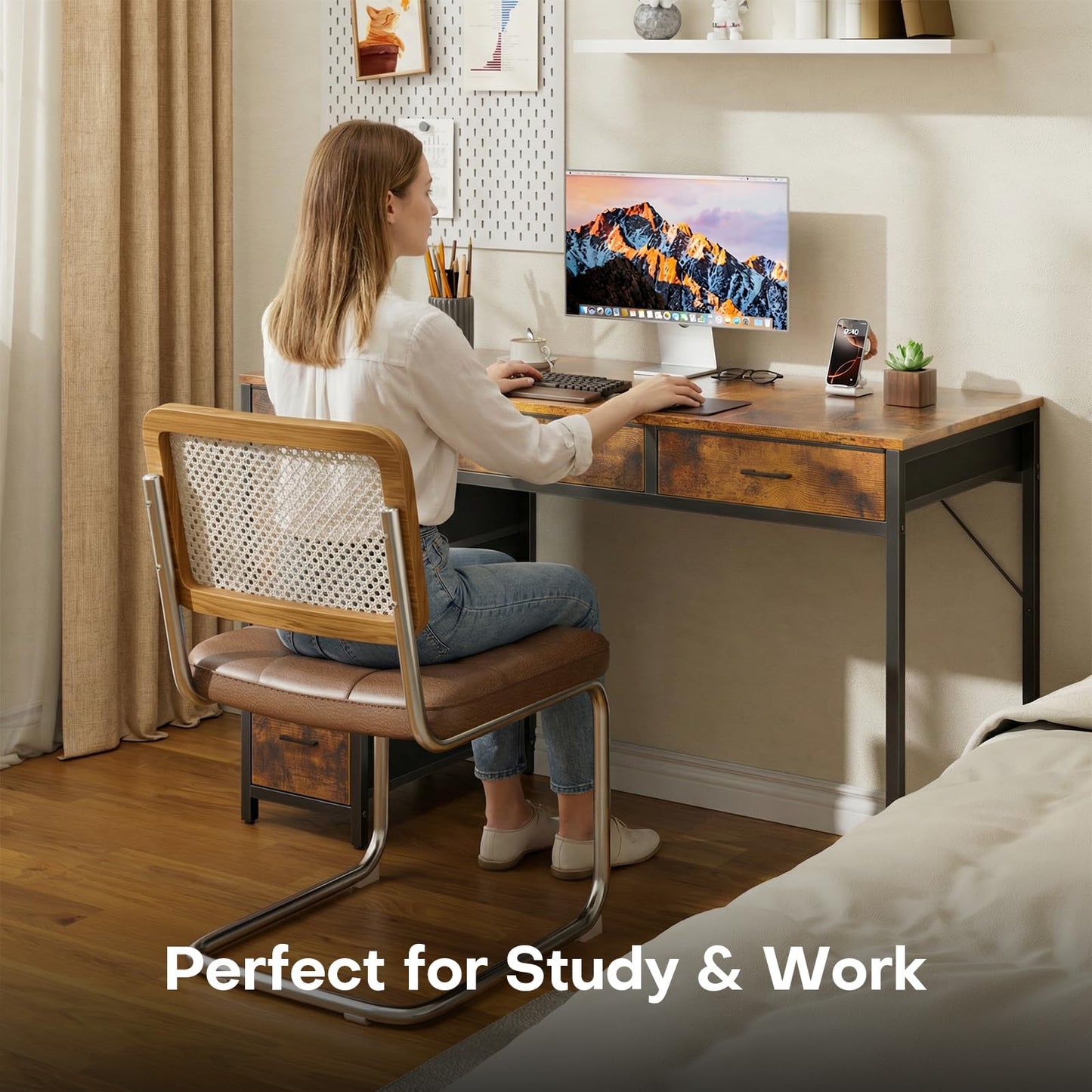 HLDIRECT 47" Computer Desk with 6 Drawers, Home Office Desk with Large Storage for Home Office,Gaming,Writing Study,Work (Brown)