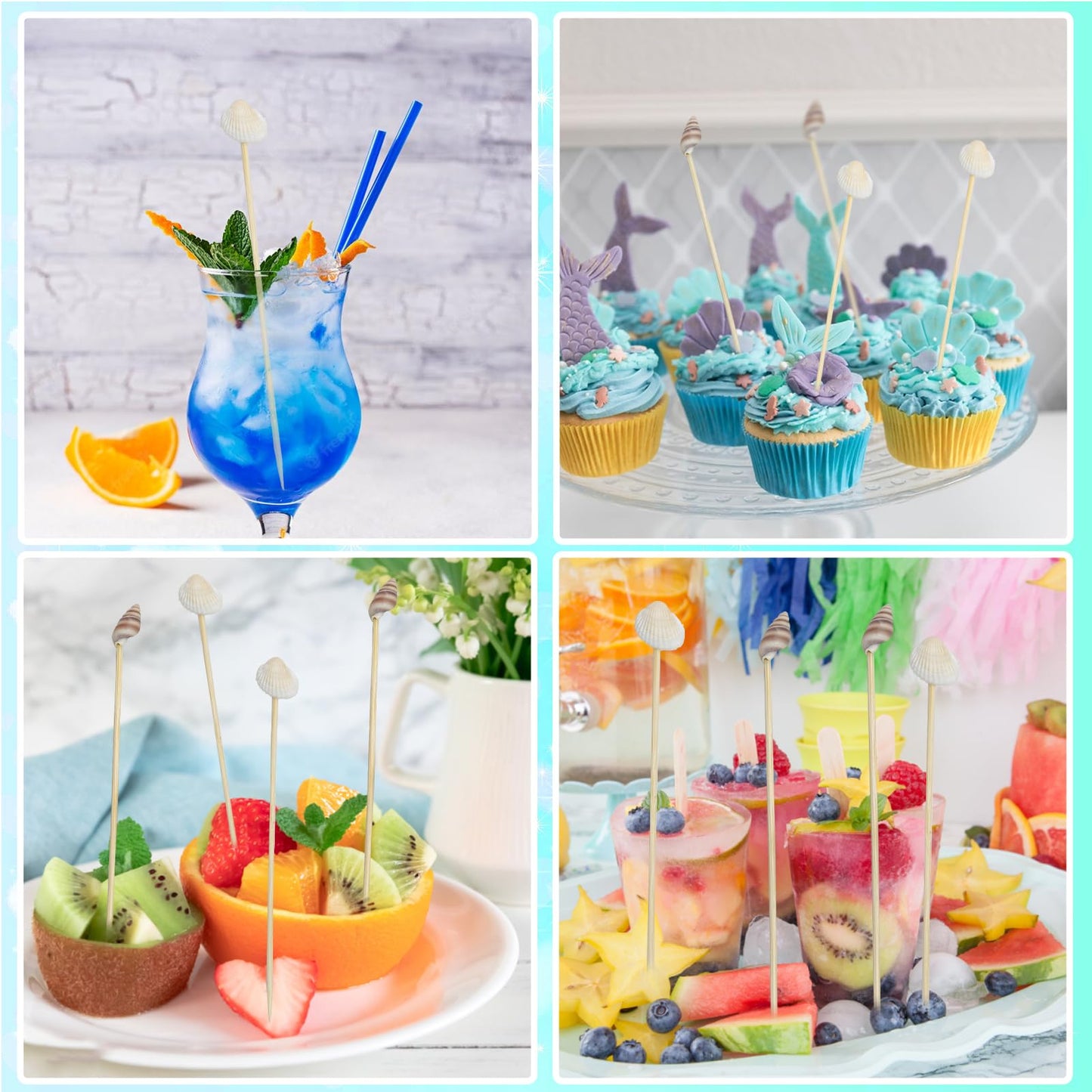 200Pcs Seashell Cocktail Picks,Beach Hawaiian Lua Party Pick 4.7 Inch Fancy Appetizer Tooth Picks for Summer Hawaiian Party Luau Beach Holiday Party Supplies