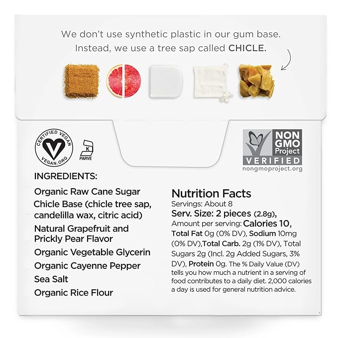 SIMPLY Gum Cleanse (Grapefruit and Prickly Pear), Plastic-Free Natural Chewing Gum, 12 Pack (180 Pieces) | Vegan, Kosher, Non GMO, Aspartame Free and Sorbitol Free