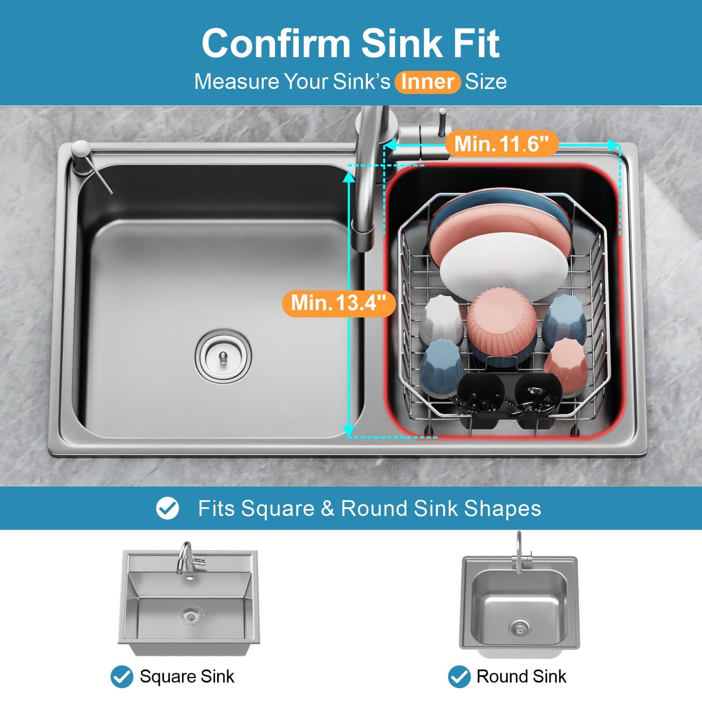 iSPECLE Small in Sink Dish Drying Rack - Stainless Steel Compact Inside Sink Dish Drainer for RV Apartment Kitchen, Rust Resistant, 11.6" W x 13.4" L, Silver