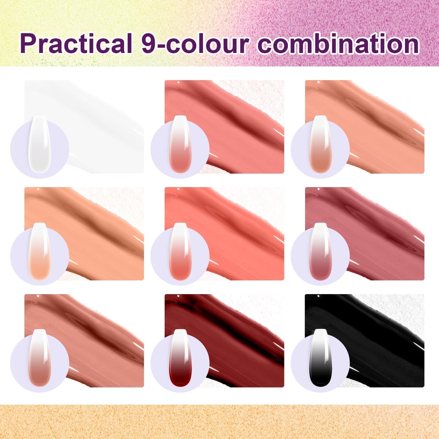 U-Shinein 9 Colors Pat Painting Nail Gel Sponge Set,Hema＆TPO Free,6-in-1 Gradient Ombre Paint Nails Gel Palette for Blooming,Nail Color,Liner Gel,French Nail,Chrome Powder,No Wipe,DIY Nail Art(E)