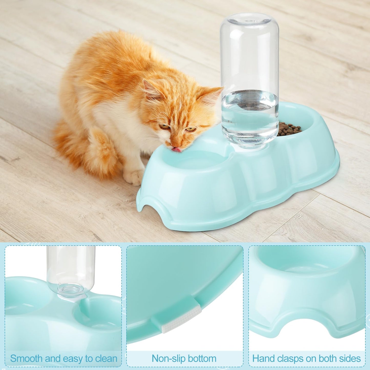 7 Pcs Small Cat Kitten Starter Kit Cat Litter Box with Shovel Paw Litter Mat Double Automatic Kitten Bowls Toy Teaser Stick Collar Essentials Kits for 1-3 Lbs Beginner(Simple,Blue)