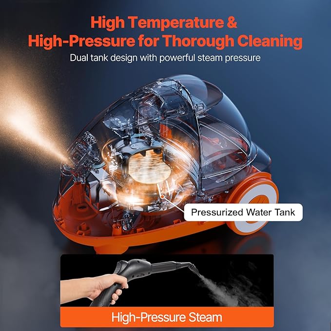 VEVOR Steam Cleaner, Multipurpose Powerful Steamer with 23 Accessories, Steamer Cleaing with Extra-Long Power Cord, 84.55 oz Tank and Portable Handle, for Grout, Tile, Floors, Appliances, Home & Car