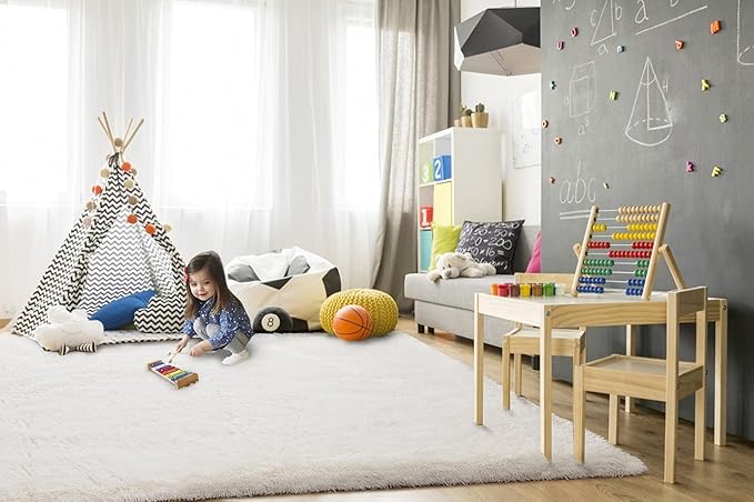 TWINNIS Super Soft Shaggy Rugs Fluffy Carpets 5x8 Feet, Indoor Modern Plush Area Rugs for Living Room Bedroom Kids Room Nursery Home Decor, Upgrade Anti-Skid Rectangular Fuzzy Rug, Cream White