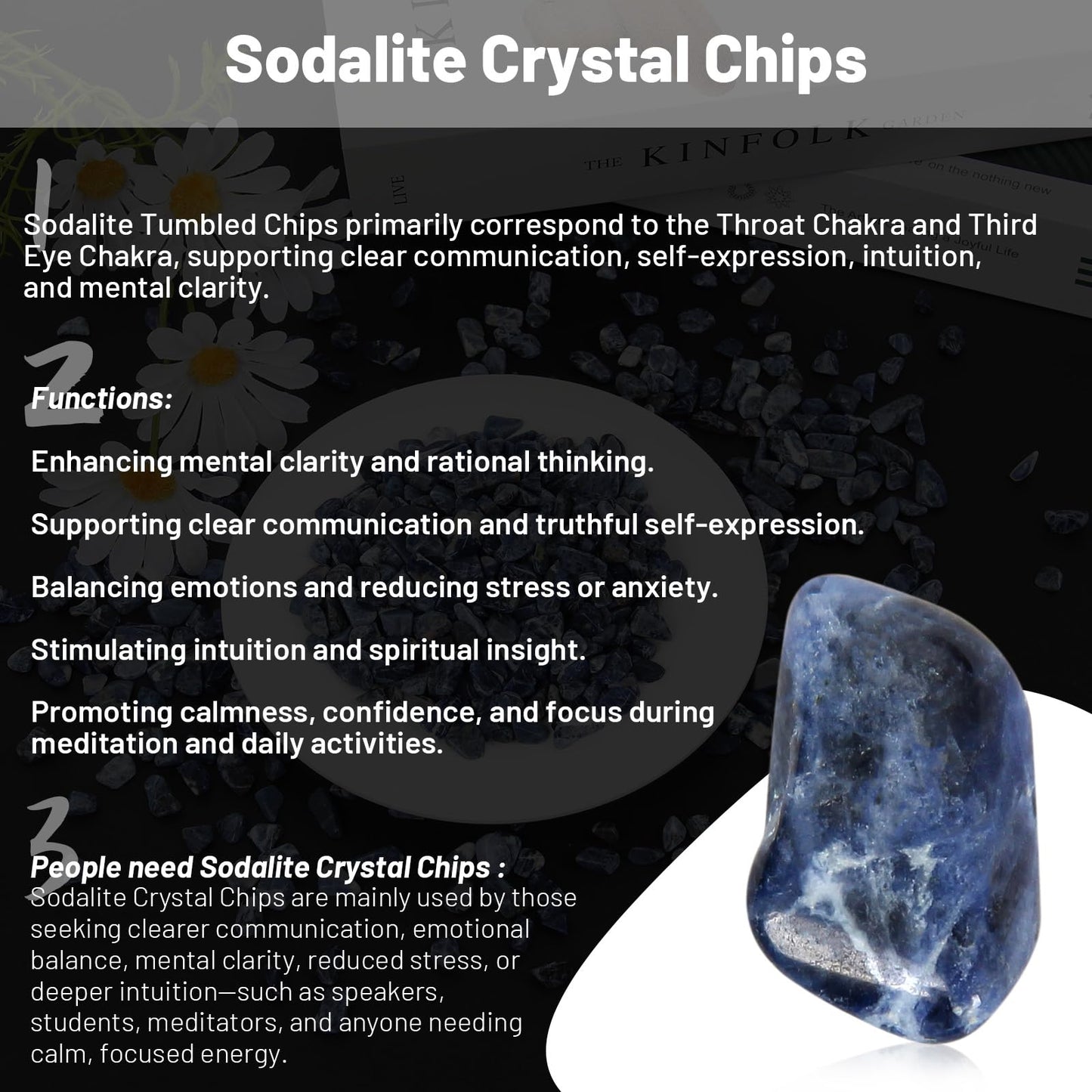 1.1lb Natural Crushed Sodalite Quartz Crystal Tumbled Chips-Sodalite Healing Crystals Chips Bulk, Crushed Crystal Gemstones for Crafts, Beautiful Package for Gift