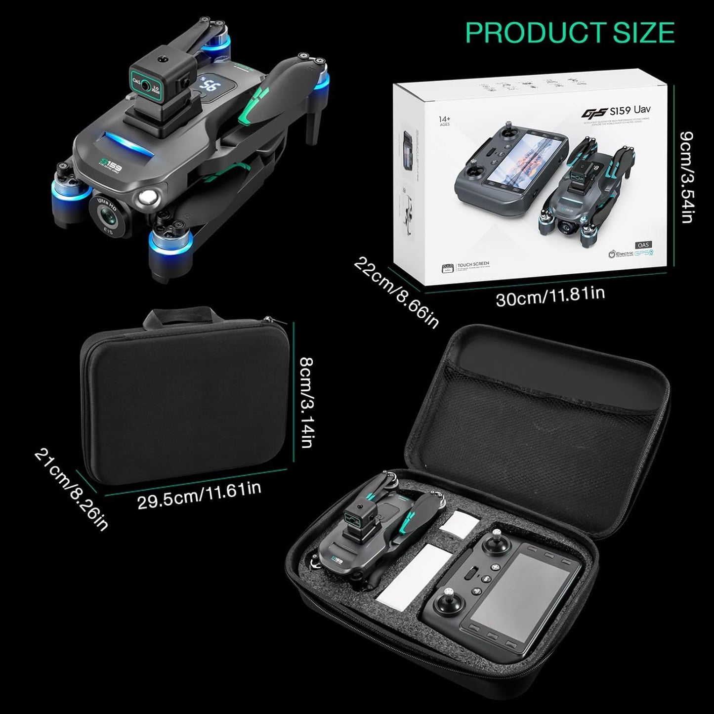 Drone with Camera 4k, GPS HD Drones for Adults, Remote Controller with Screen, Obstacle Avoidance, Brushless Motor FPV, 5G Transmission, 2 Battery, Professional