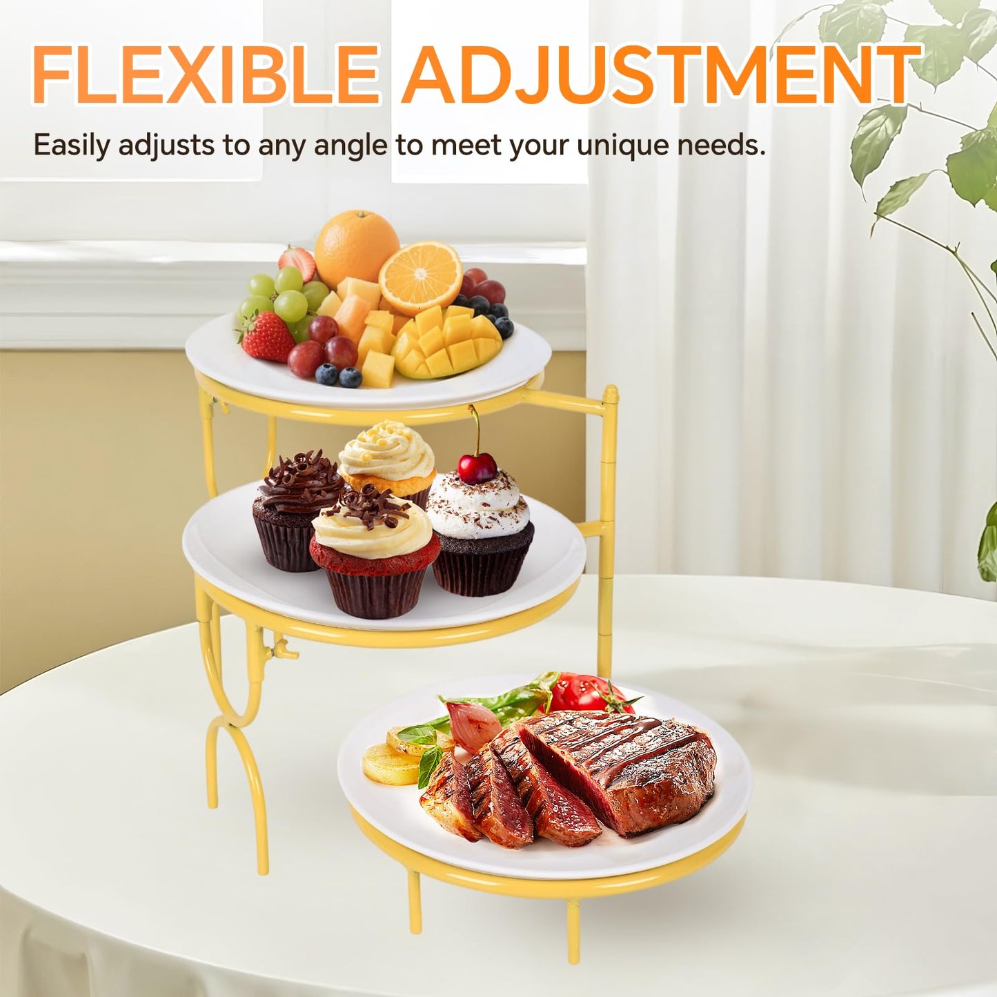 2 Set 3 Tiered Serving Stand with White Porcelain Plate Rotatable Dessert Table Display Set 10'' Round Tiered Serving Trays & Platters for Fruit Cake Cookie Dessert 2 Stand + 6 Plates