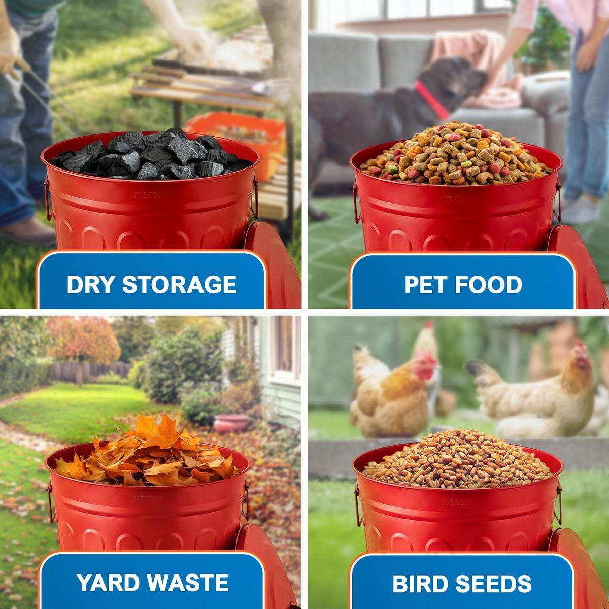 Metal Trash Can with Lid 13 Gallon (6 Count)