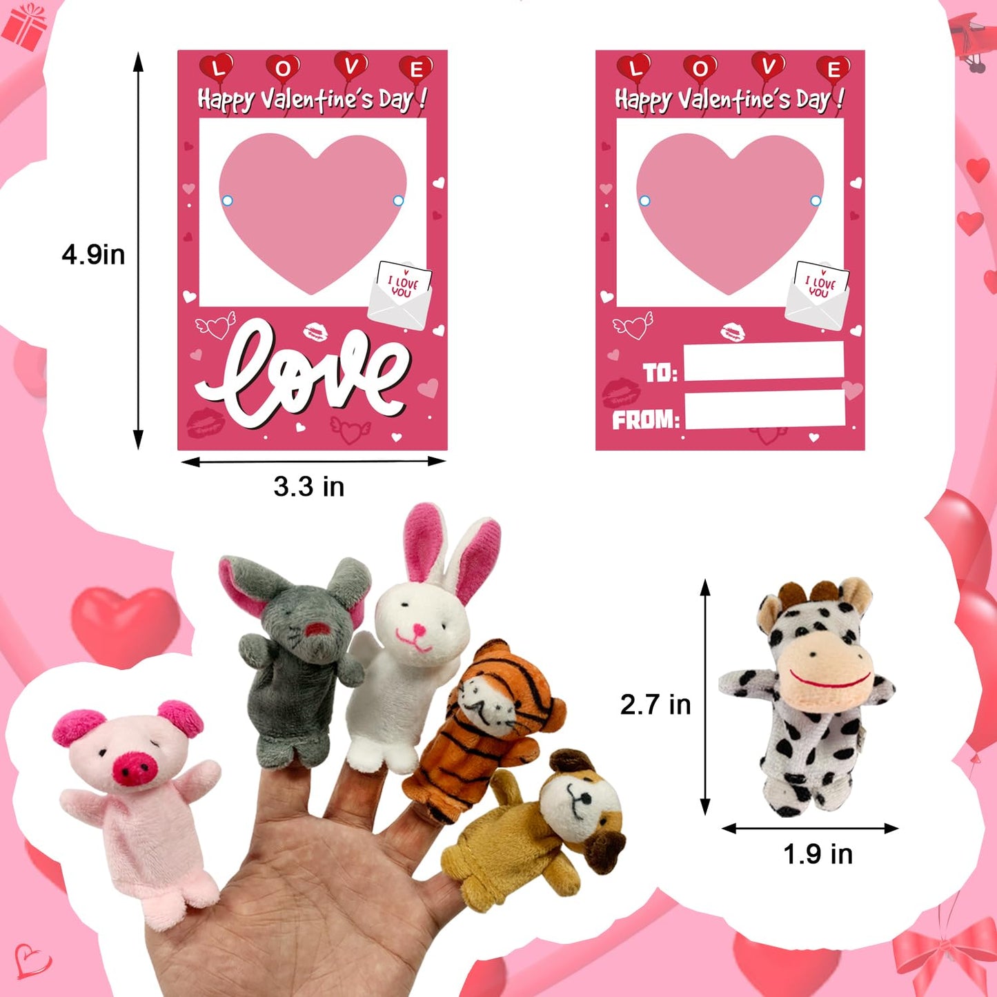 JIALWEN 12 Pack Animal Soft Plush Finger Puppet Kids Theme Gifts Greeting Cards School Classroom Exchange Game Prizes Party Favors
