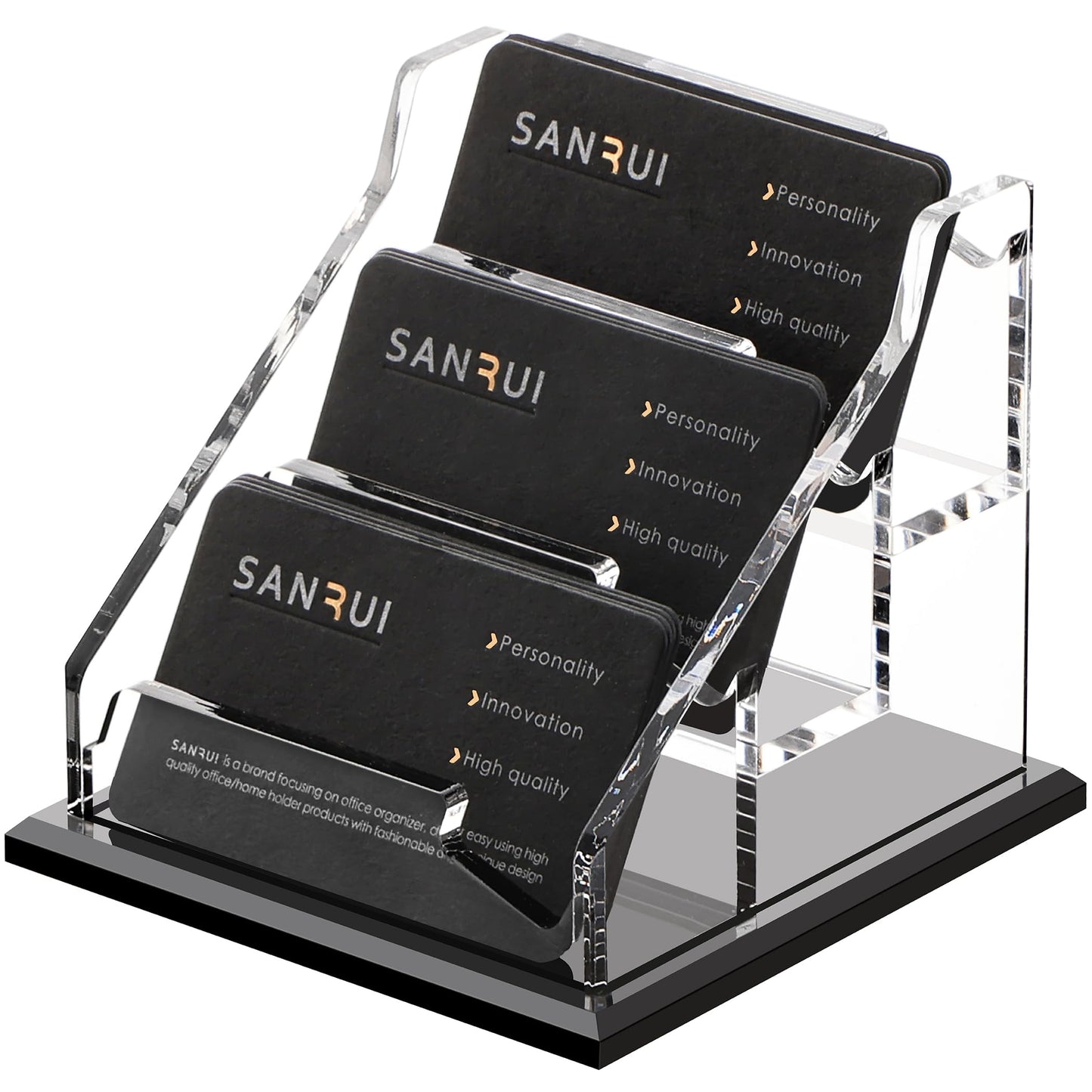 SANRUI Acrylic Business Card Holder - 8MM Thick Widened Base, 3-Slot Business Card Display for Desk , Fits 3.5x2 Inch Cards, Versatile for Office/Home/Trade Shows