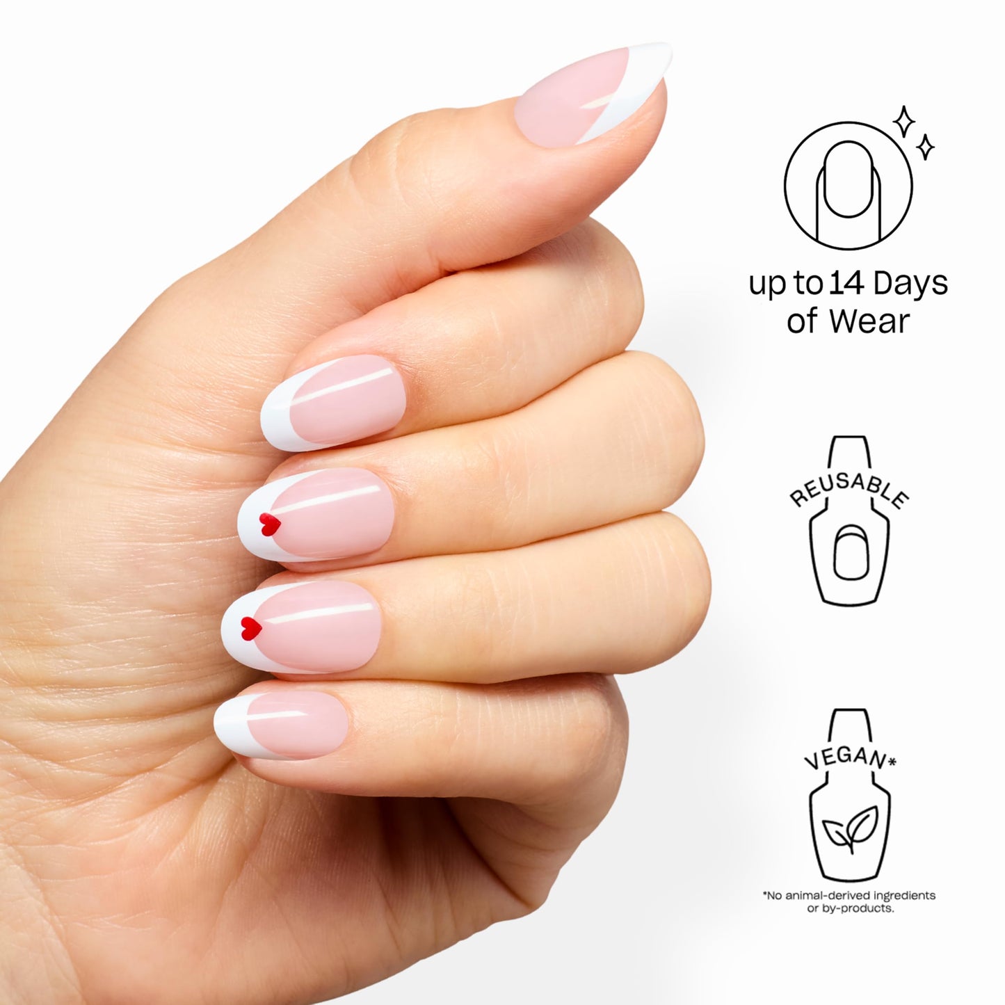 OPI On Point Mon Cherry | Short Round Opaque White French Tip with Red Hearts Nail Art Press On Nails | 30 Count with Glue | Long Lasting, Reusable, Non-damaging | Spring 2026 Shades
