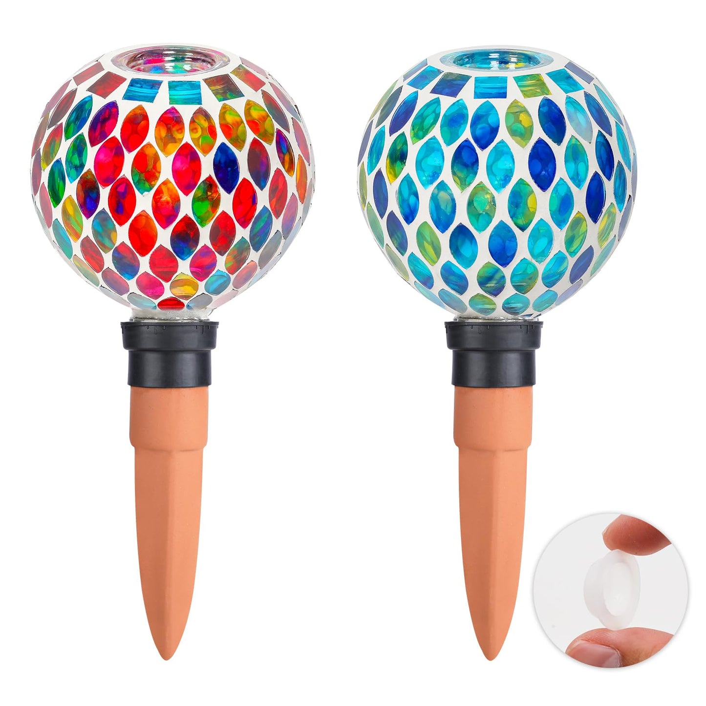 Chonsun Plant Watering Globes Mosaic Self Watering Planter Insert 2 Pack Large Terracotta Watering Spikes Automatic Waterer Device Outdoor Indoor Flower Pots Decorations