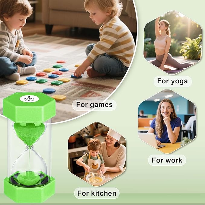 Sand Timer 15 Minute Hourglass, Unbreakabl Sand Clock 15 Min, Reloj De Arena 15 Minutos, Plastic Green Hour Glass Sandglass for Classroom Game Kitchen (Green)