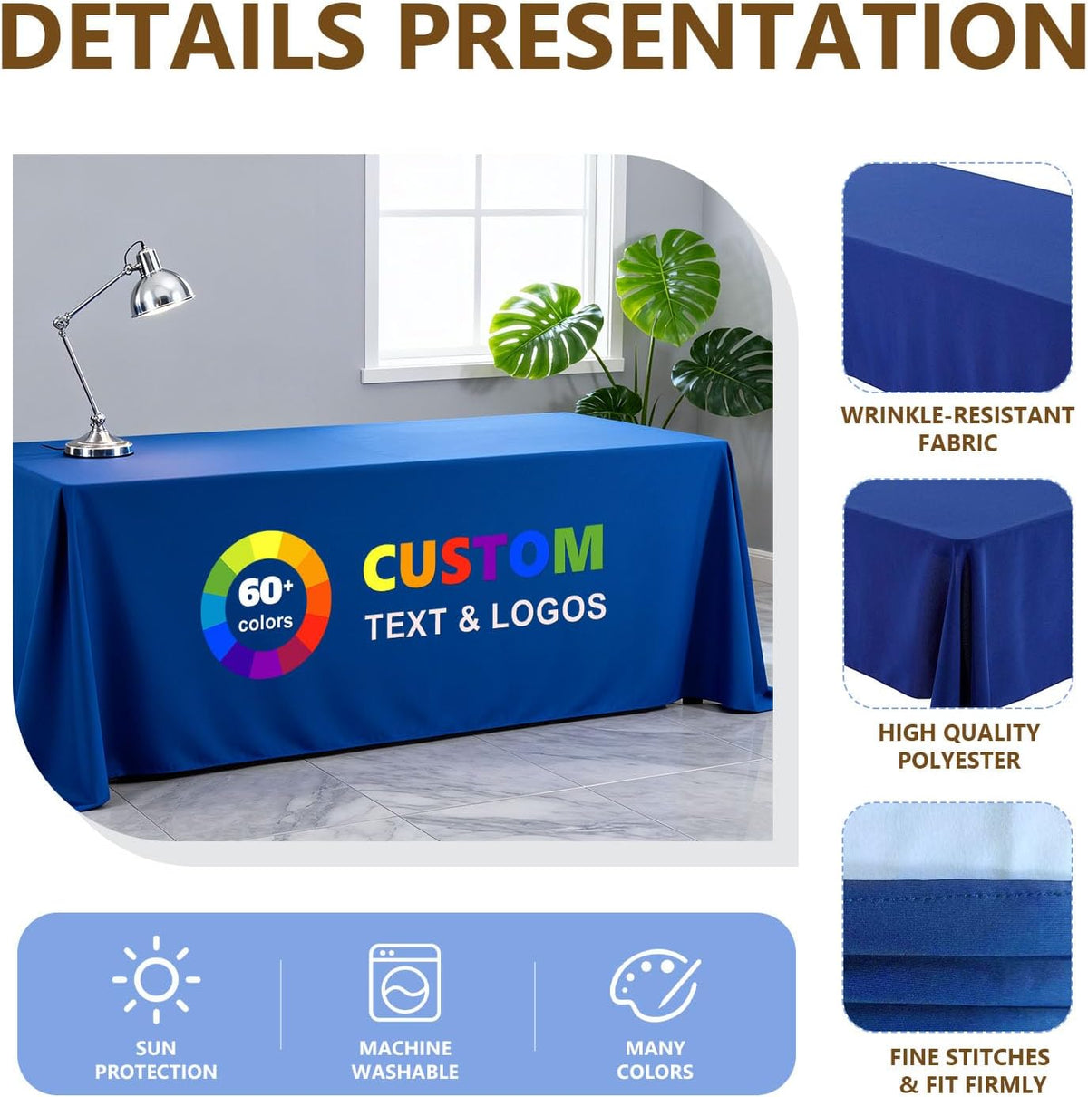 Custom Table Cloth with Business Logo, 4FT 5FT 6FT 8FT 10FT Custom Tablecloth, Custom Table Cover for Tradeshow Events Company School Birthday Wedding Party (10FT Closed Back)