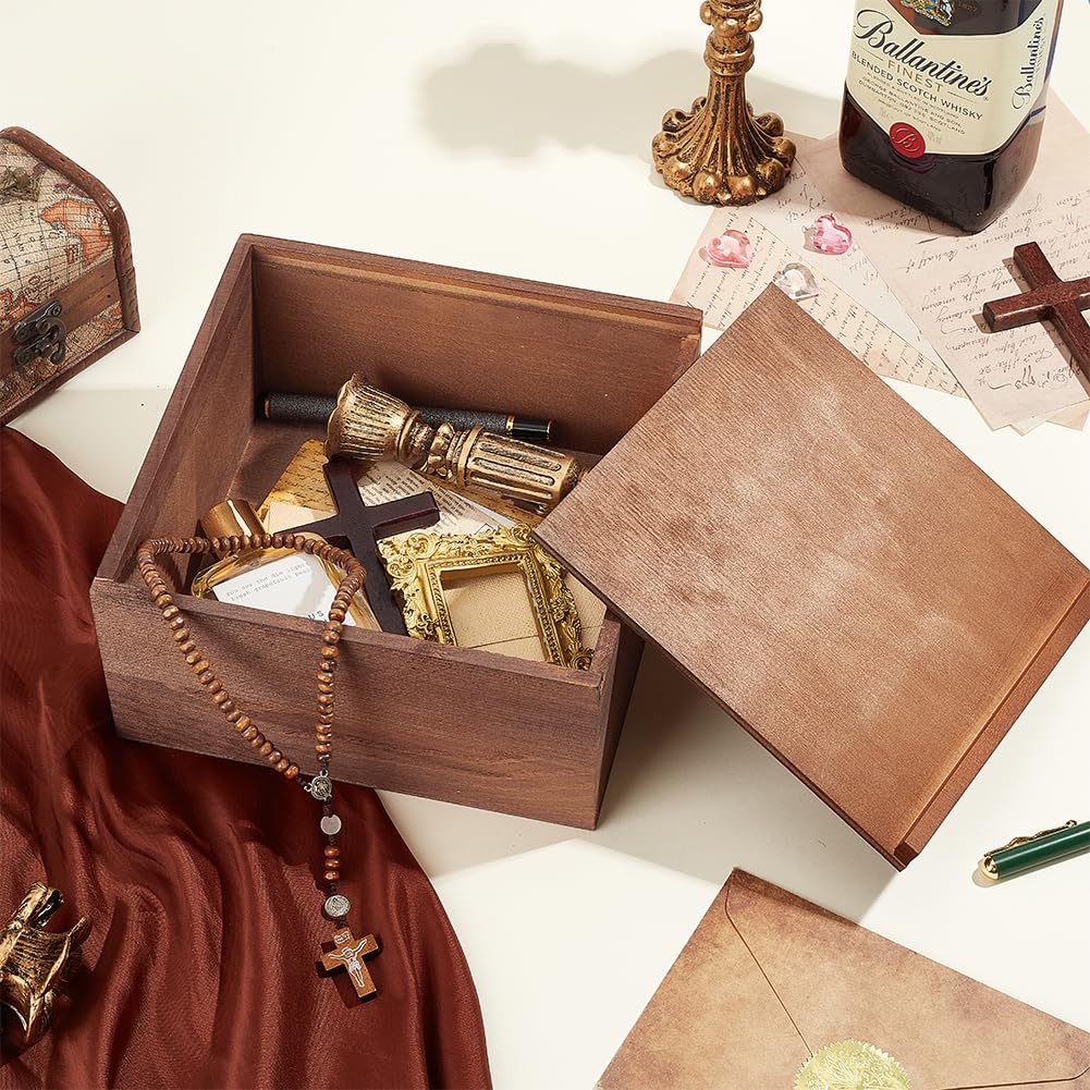 AHANDMAKER Wooden Keepsake Box, Personalized Engraved Wood Memory Box with Sliding Lid Rustic Storage Case for Jewelry Letters Wedding Anniversary Birthday Valentine's Day Gifts, 7.9x7.9x3.9 Inch