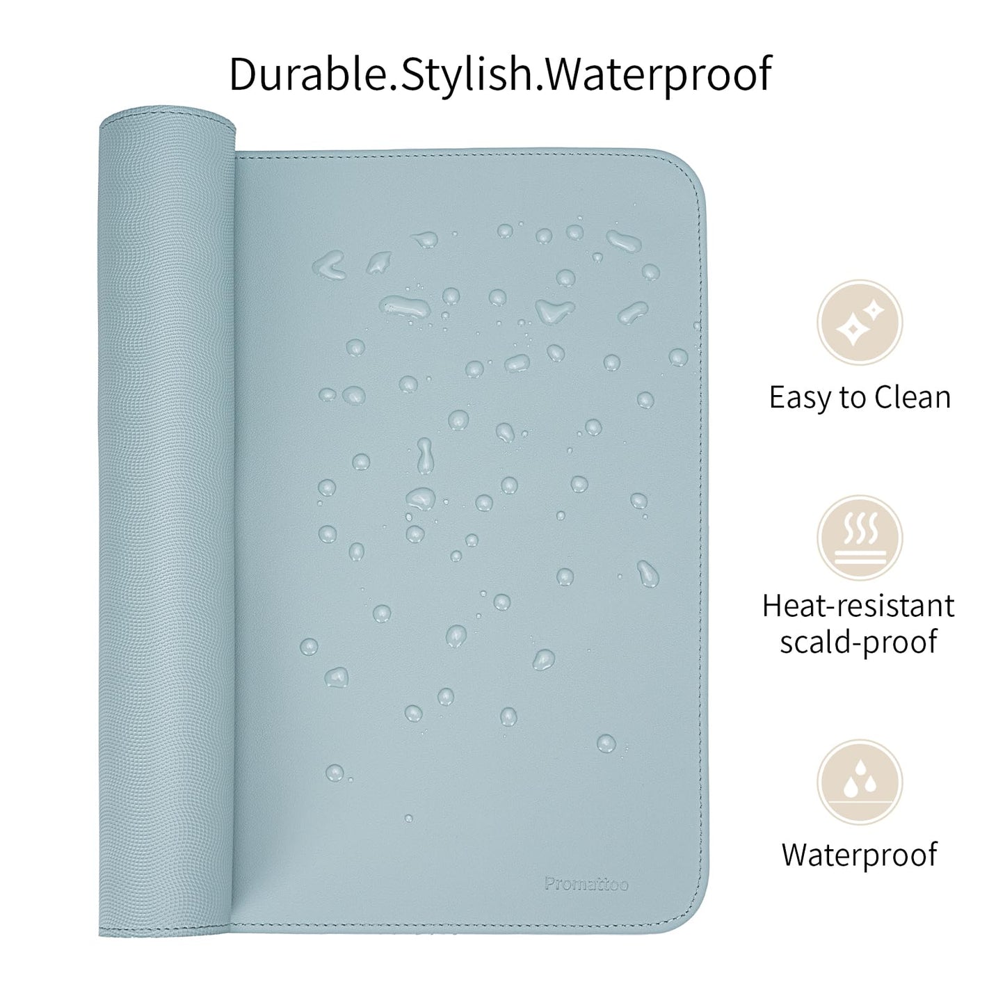 PROMATTOO Oversized Non-Slip Desk Pad Protector with Premium Gift Box – Vegan Leather Waterproof Laptop Mat for Keyboard & Mouse, Grips Desk Firmly – Large Office Pad– Morning Fog Blue