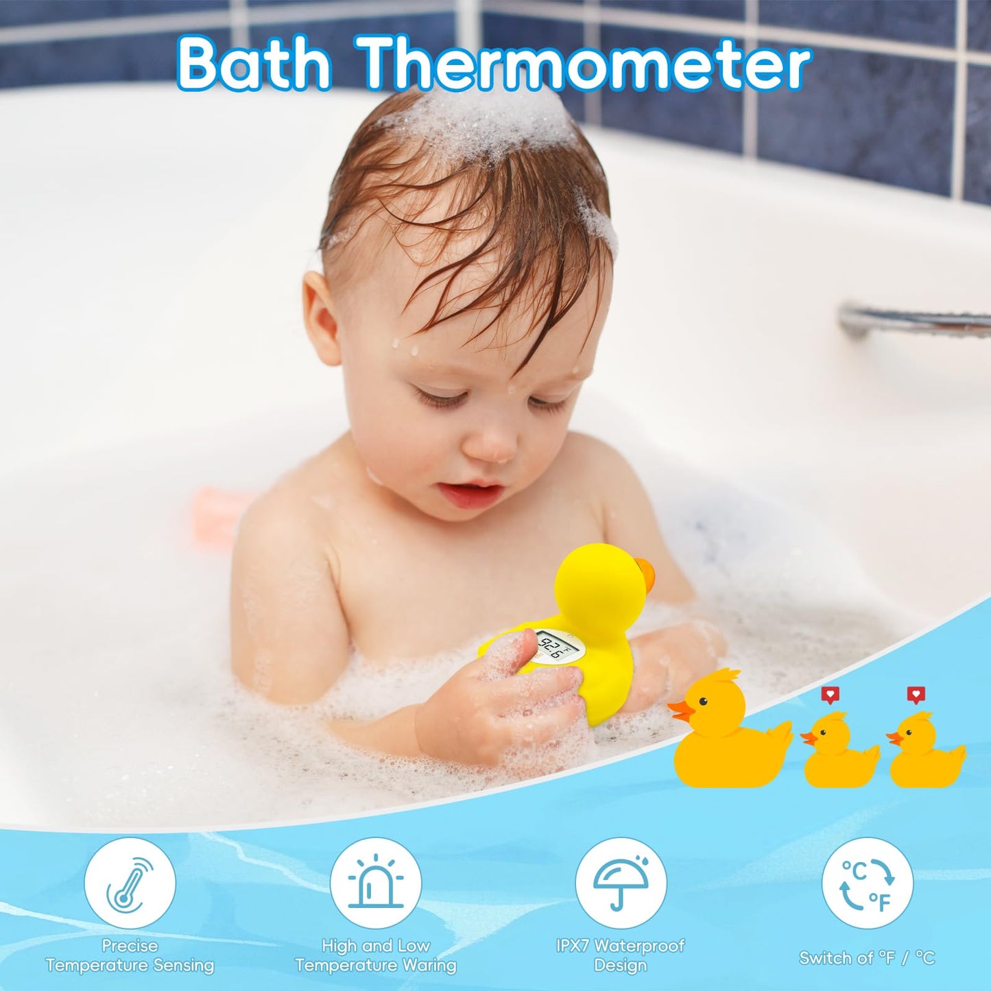 B&H Duck Baby Bath Thermometer, Digtal Tub Thermometer for Accurately Measuring Baby's Water Temperature, BPA Free, Toddlers Safety Floating Toy