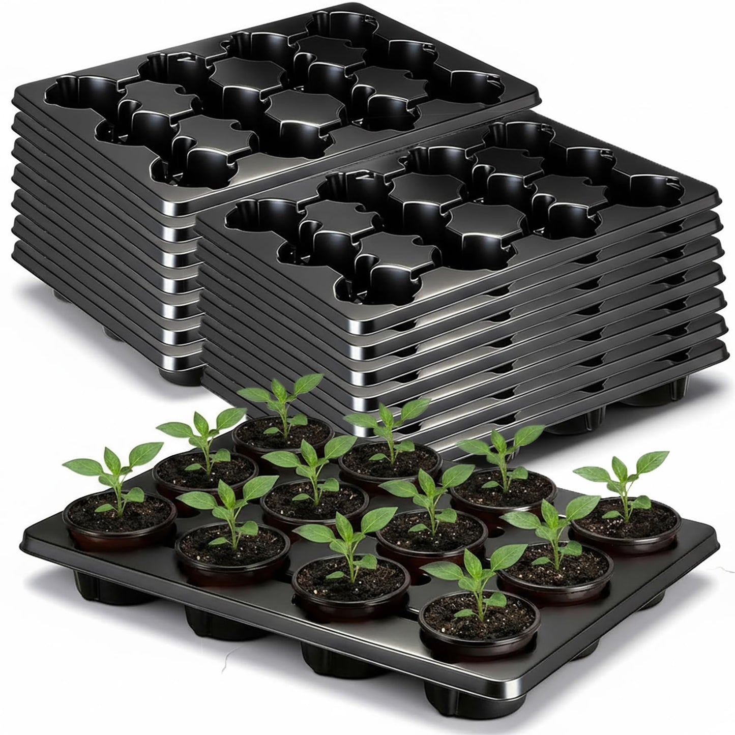 Baderke 15 Pack 12 Cell Round Nursery Pots Trays for 4 Inch Reusable Deep Round Seedling Pots Large Plant Seed Starting Trays Germination Carrying Holders for Holding Transporting