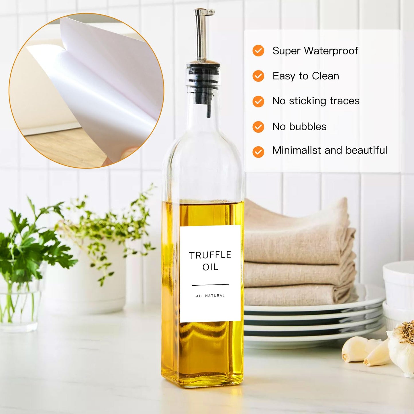 HVSWLY Oil and Vinegar Labels for Bottles,50 Pantry Labels for Vinegar & Oil Dispenser Bottles,Olive Oil Bottle Jar Labels Stickers, Kitchen Condiment Labels Set