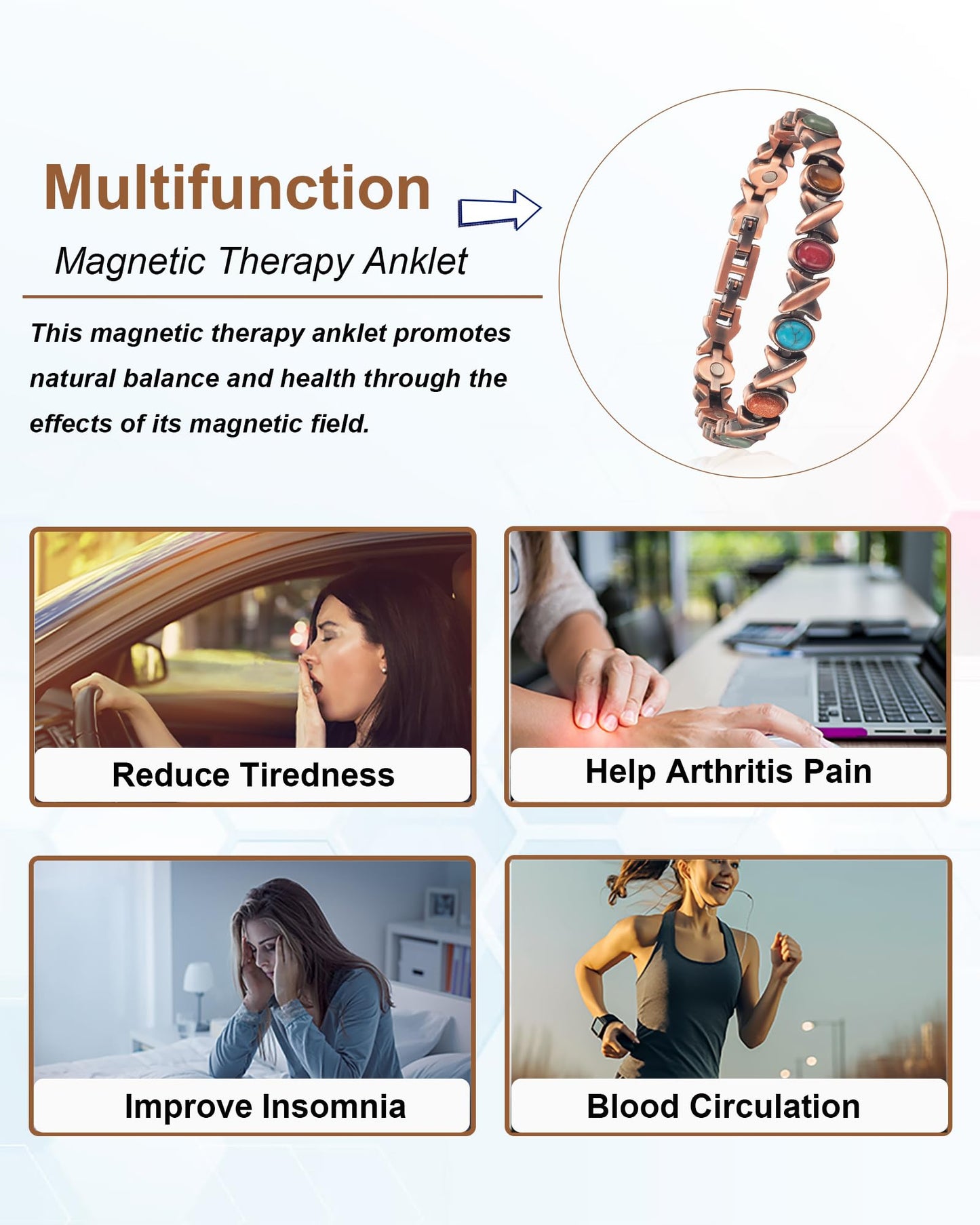 EnerMagiX Copper Anklet for Women, Pure Copper Magnetic Anklet Bracelet, with 3500 Gauss Effective Magnet