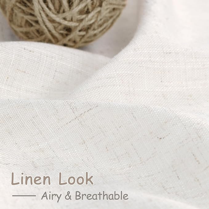 Ivory White Linen Curtains for Living Room 105 Inches Long Light Filtering Semi Sheer Curtain Back Tab Rustic Luxury Neutral Modern Farmhouse Decor Drapes for Bedroom Dinner Room 52x105, 2 Panels