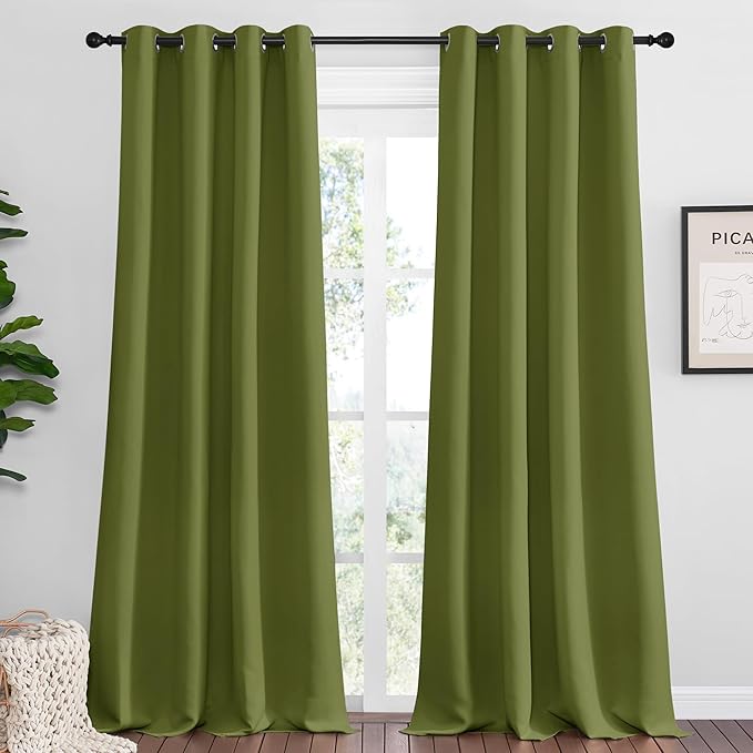 NICETOWN Olive Green Blackout Curtains 120 inches Length for Living Room, 2 Panels, 55" Wide, Thermal Insulated Long Drapes for Large Window