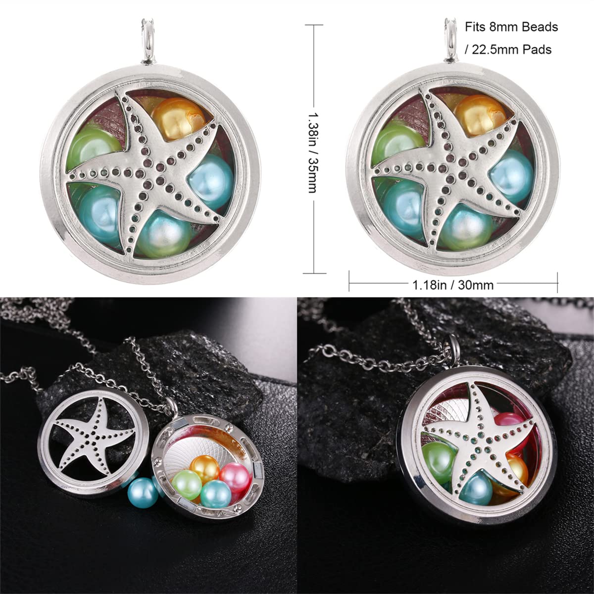 Vie jeune 5pcs Mixed Pearl Cage Floating Pendant Aroma Diffuser Charms Stainless Steel Tone Perfume Essential Oil Diffuser Necklace Pendant Locket Jewelry (Style 3)