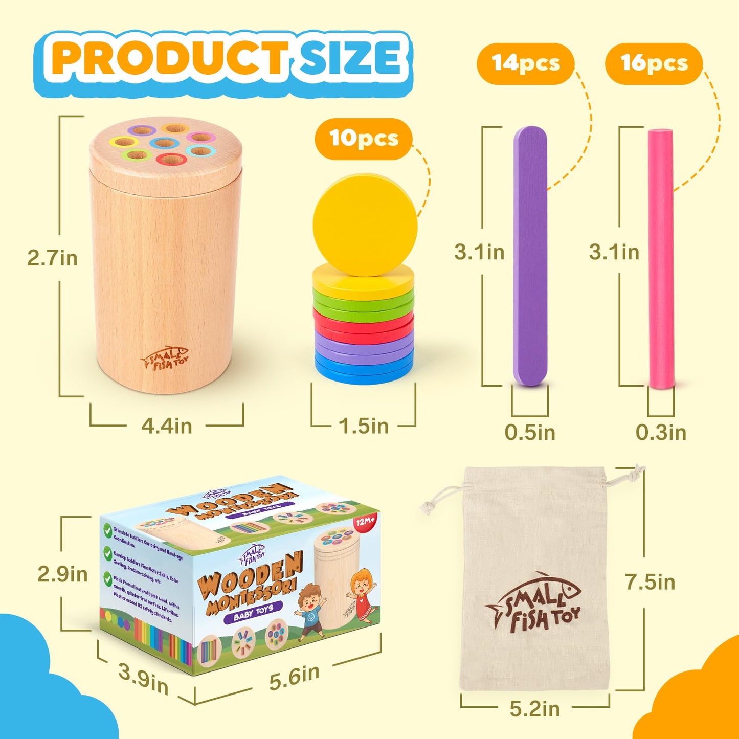 SMALL FISH Wooden Montessori Baby Toys and Toddler Busy Board Bundle