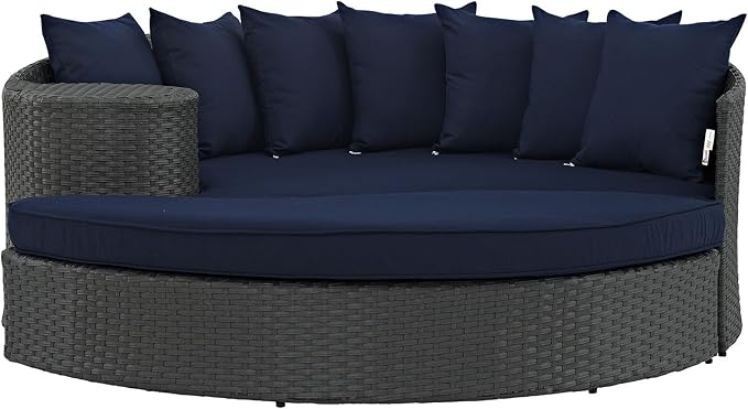 Modway Sojourn Wicker Rattan Outdoor Patio Sunbrella Fabric Daybed in Canvas Navy
