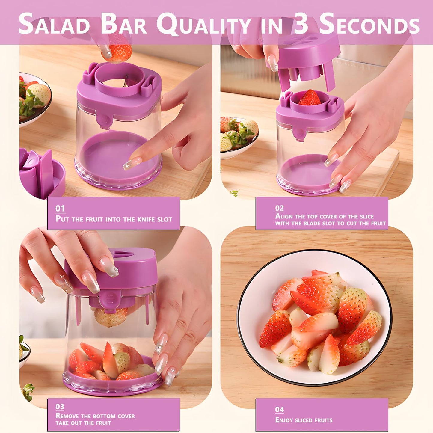 Kesttenn New Grape Cutter for Toddlers, Cutter Quarter Slicer Tool Into 4 Pieces for Slicing Grapes, Strawberries, Cherry, Tomatoes (Pink)