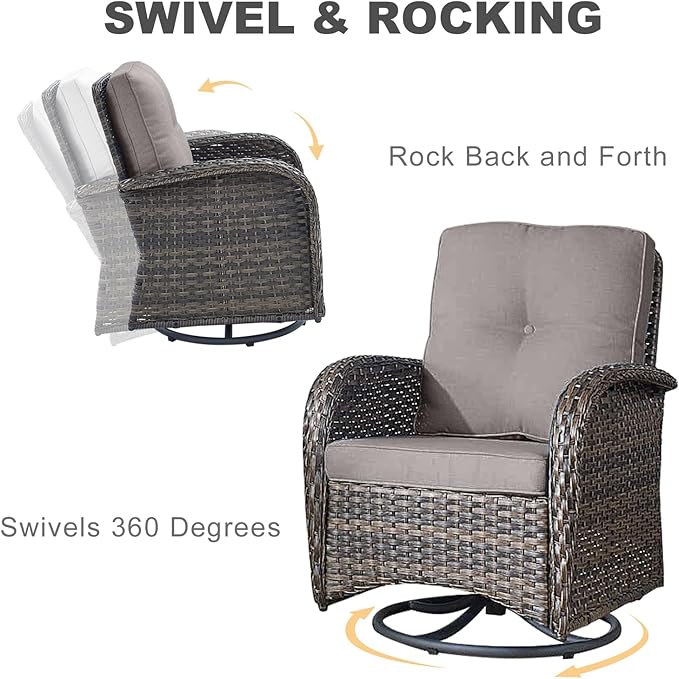 HUMMUH Patio Furniture 7-Piece PE Wicker Outdoor Conversation Set,All-Weather Rattan Swivel Chairs with Ottomans Glider Loveseat for Backyard,Poolside,Deck
