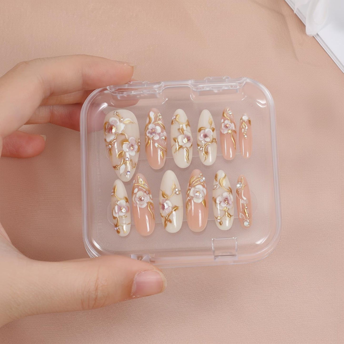 48 Pcs Press On Nail Packaging Box, Press On Nail Storage Box with 180 Pcs Adhesive Double Sided Tape, Acrylic Artificial Nails Display Case for Nails Salon