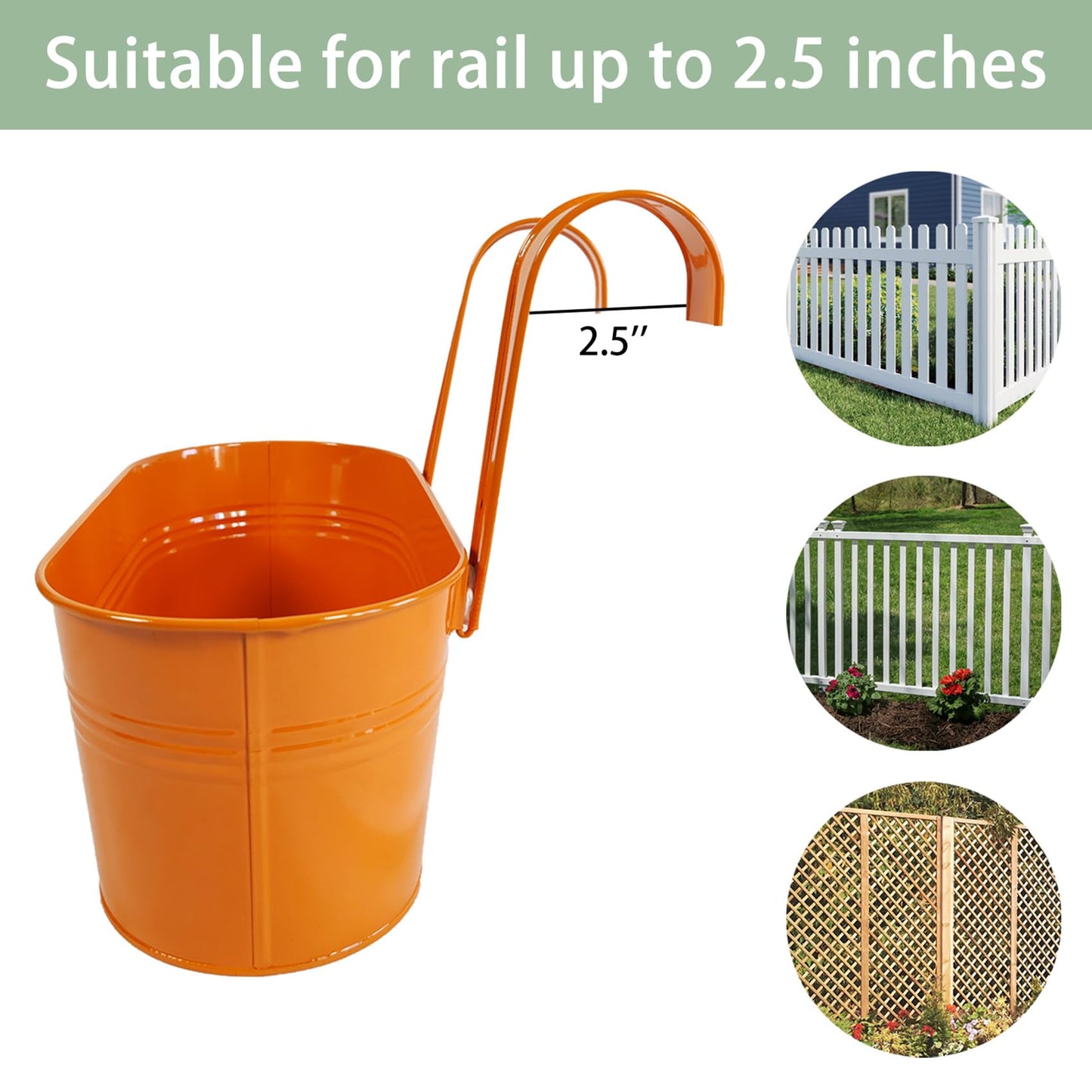 Joyfernal 12" Balcony Railing Planters, Outdoor Hanging Planter for Fence, Stylish Metal Porch Deck Flower Pot for Herbs & Succulents (11.8", Pack of 6)