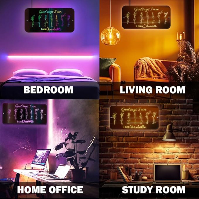 I Am Mirror - Personalized Affirmation LED Light - RGB Name Light Up Sign for Wall - Handmade Led Mirror for Bedroom