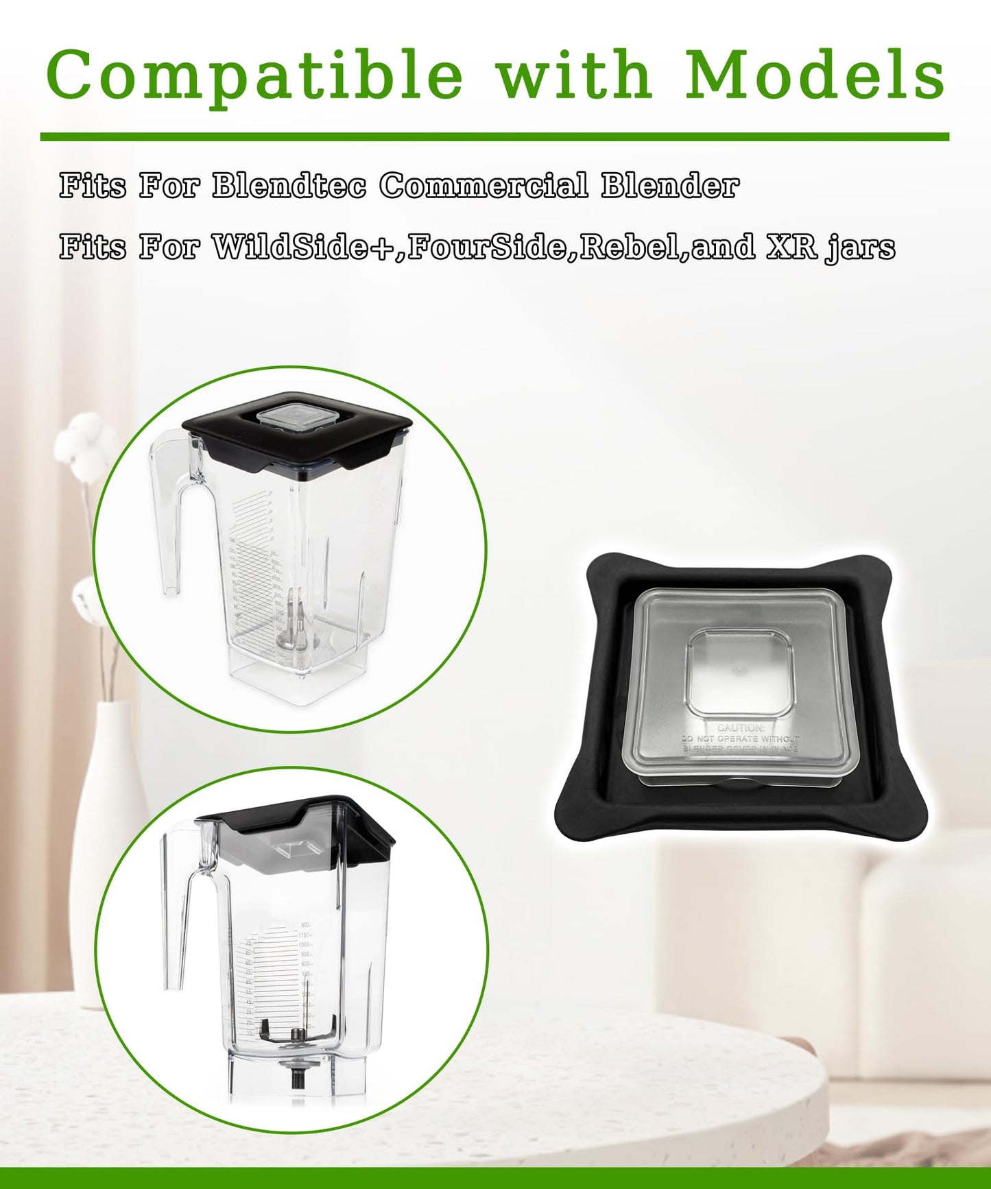 Blender Lid Replacement Compatible with Blendtec Commercial Blender,Soft Vented Gripper Mix-in with Square Clear Plug Compatible with WildSide+ and FourSide jars