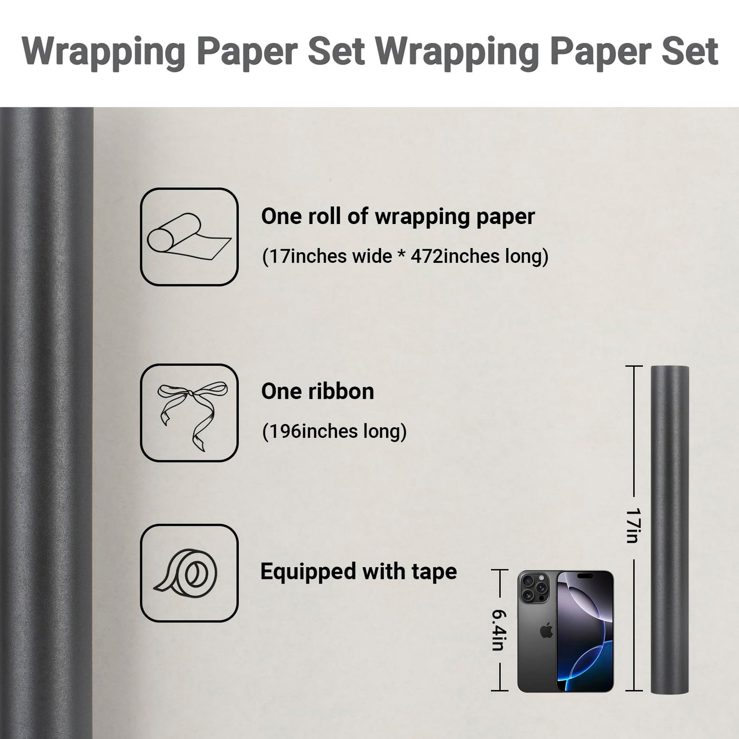 Rumvan Black Matte Wrapping Paper16.9 Inches X 39.3 Feet,Solid Color pearlescent Gift Wrapping Paper,Perfect for Valentine's Day,Birthday,Christmas,Graduation,Baby Shower,DIY Bouquet (Black colour)