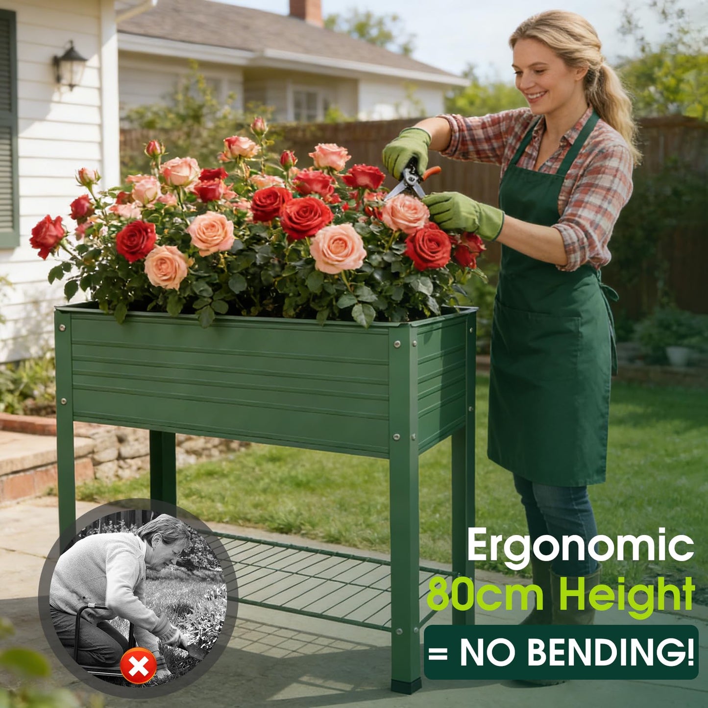 YKTEEDENS 2-Pack Raised Garden Beds - Galvanized Steel Planter Boxes, 400 lb Capacity, 5 Drainage Holes & 2 Flow Channels, Elevated Garden Bed with Mesh Bottom for Outdoor Gardening