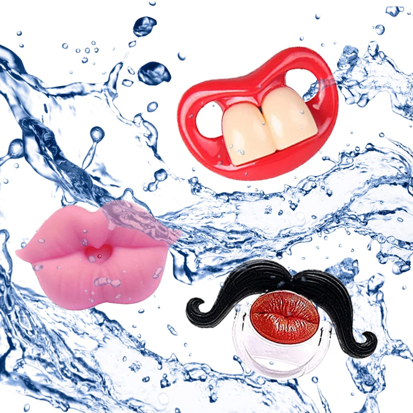 6PCs Funny Pacifier Infant Cute Kissable Lips and Gentleman Mustache Soft Silicone Design for Babies and Toddlers Shower Gift Unisex-BPA Free