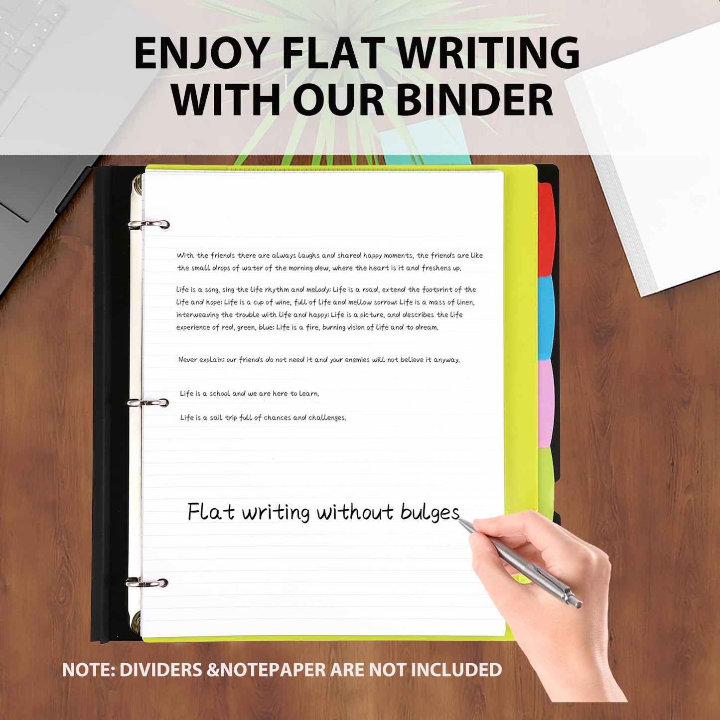 MAKHISTORY Telescoping 3 Ring Binder-4PCS, Flexible Binder with Elastic Rubble Spine+3 Round Rings, Flat Writing Binder, 4 Bright Colors