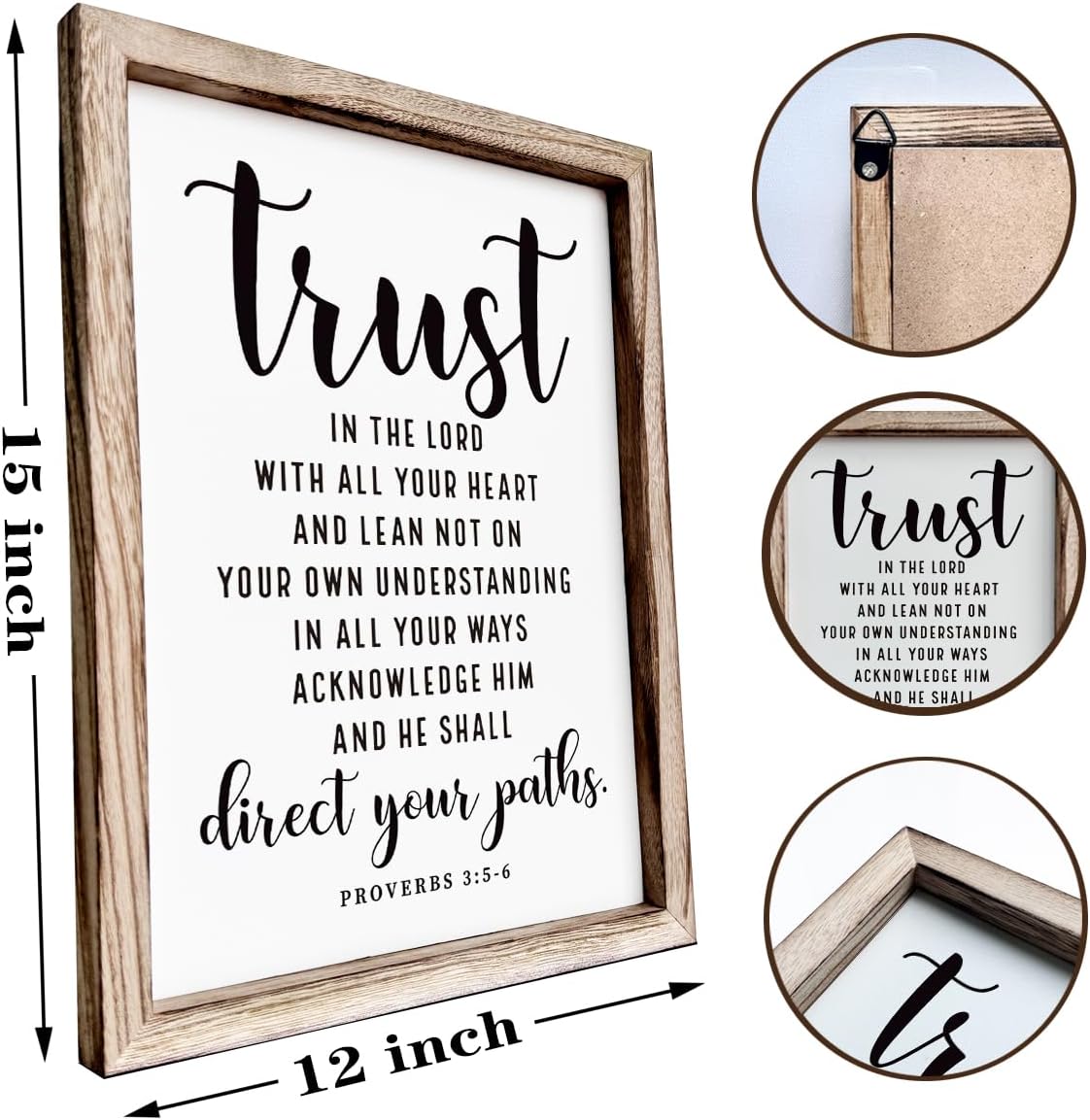 Christian Wall Signs, Rustic Home Decor, Church Room Decoration, Proverbs 3:5-6 Sign, Framed Wall Plaque Sign 15 * 11.5 inches, Trust in the Lord with All Thine Heart