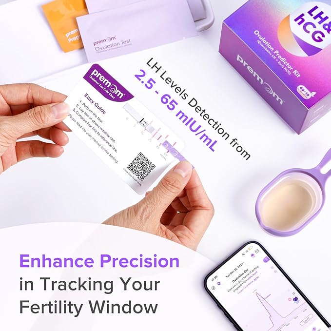 Premom Quantitative Ovulation & Pregnancy Test Kit: 40 LH Strips + 10 HCG Strips + 5 Pregnancy Sticks + 2 Reusable Urine Cups | at-Home Fertility Test for Women | Smart Digital Ovulation Reader App