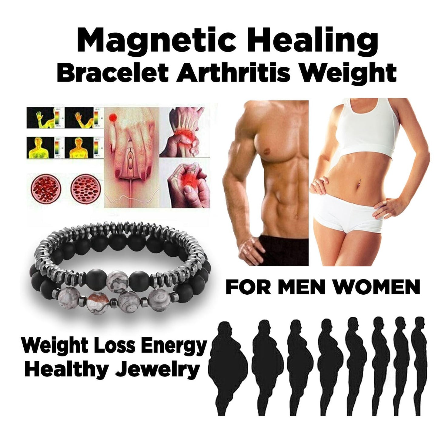 STCORPS7 Hematite Magnetic Bracelet for Men & Women – Adjustable Magnetic Bead Jewelry Bracelet – Stylish Wellness Inspired Accessory