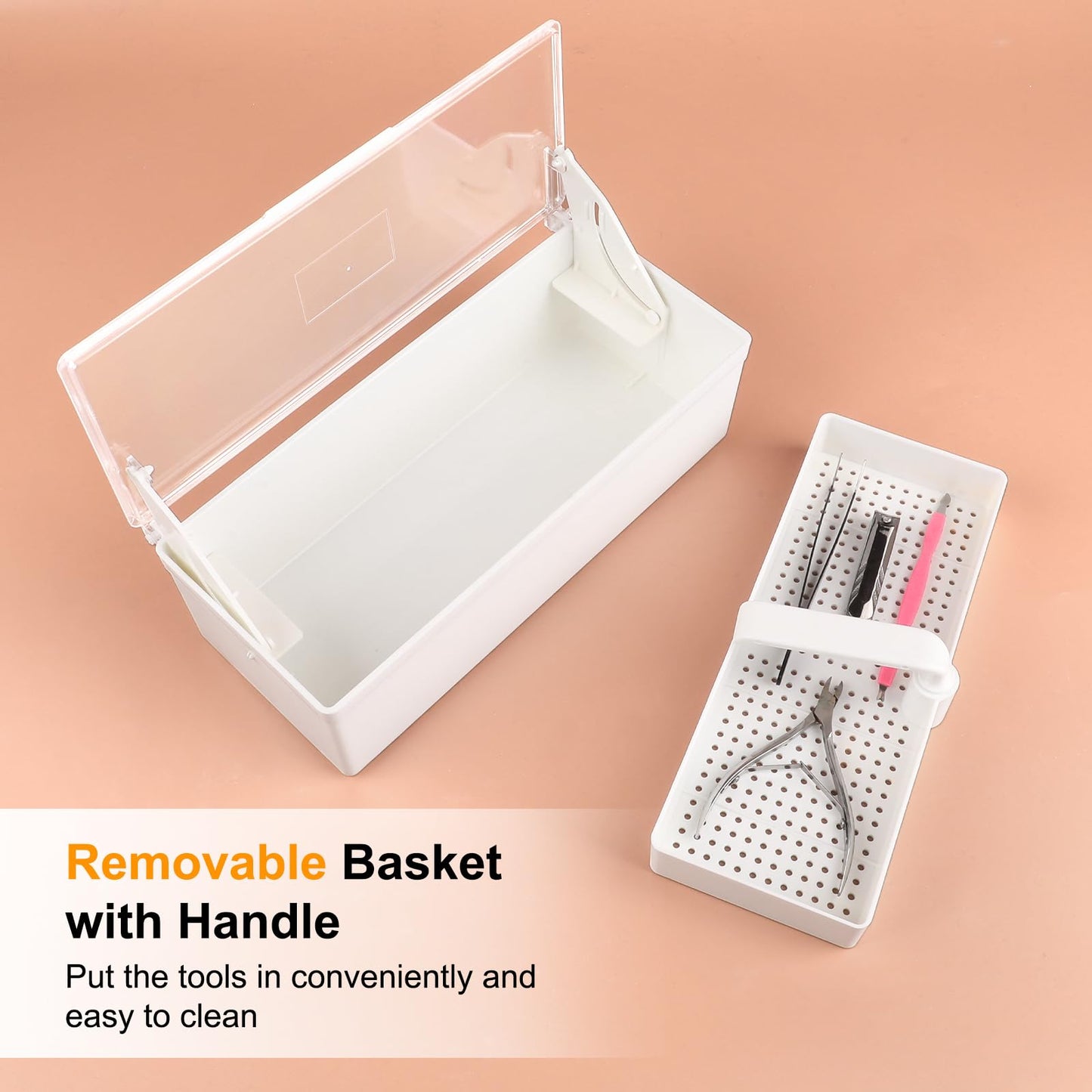 heemeei Nail Tool Sterilizer Box, Plastic Sterilizing Tray for Nail Art Tools, Portable Nail Sterilizer Machine, Disinfection Box for Tweezers, Hair Salons, Spas and Manicure Equipment (White)
