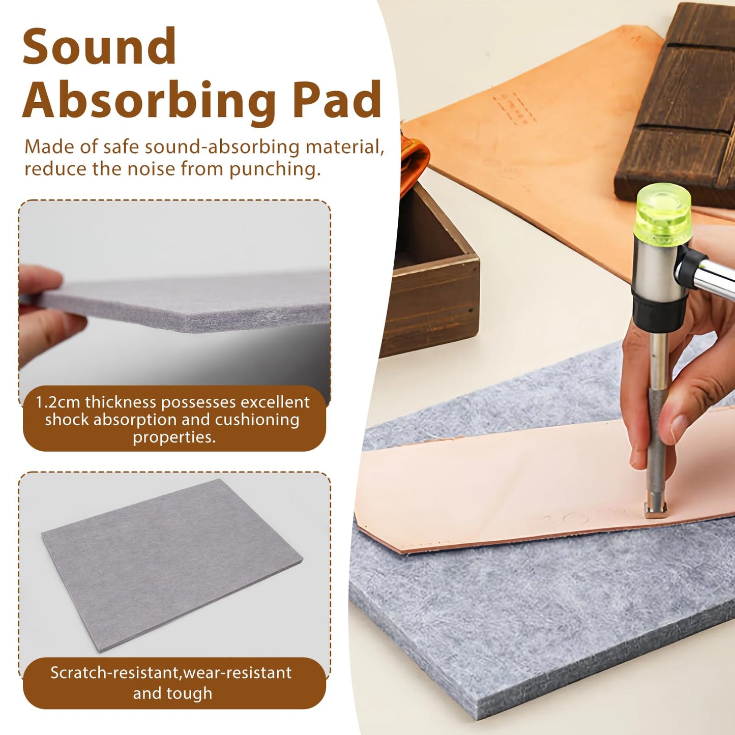 Auniwaig 4 PCS Leather Punch Pads Cutting Mat, Sound Absorbing Pad and A4 Self Healing Cutting Mat, Rubber Mute Board Punching Stamping Tools for Cutting Hole DIY Craft