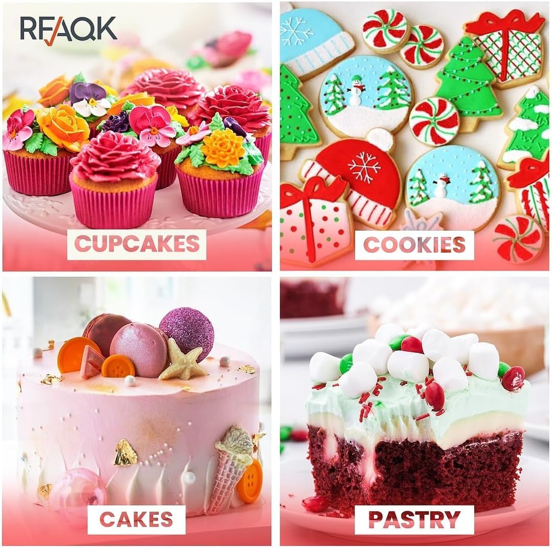 RFAQK 200PCs Cake Decorating Kit with Cake Turntable & Leveler, Baking Supplies Gift Includes 110+1 Piping Bags,55 Icing Tips,2 Frosting Spatulas, Adjustable Scraper, Video Tutorial, Booklet & more
